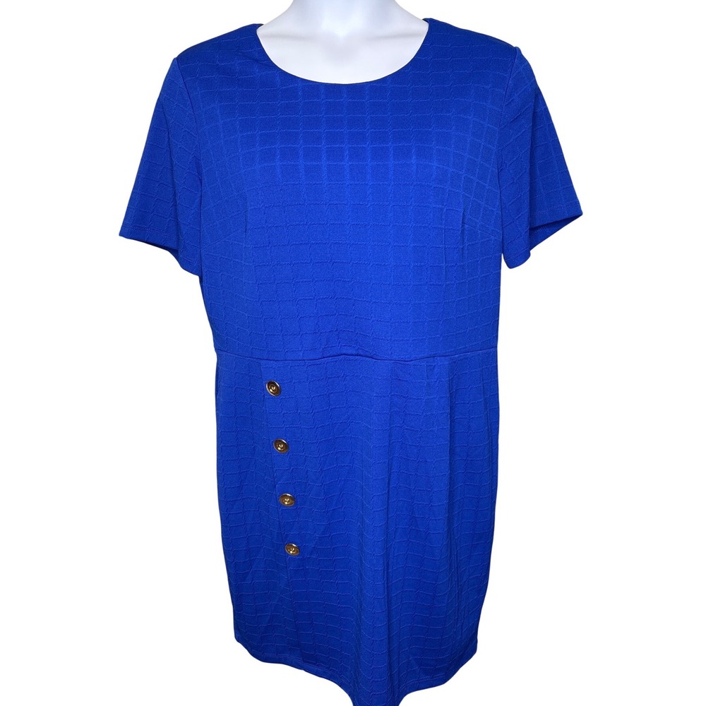 NWT Stella & Julie Womens Textured Blue Sheath Dress Sz 18W Sophisticated Career